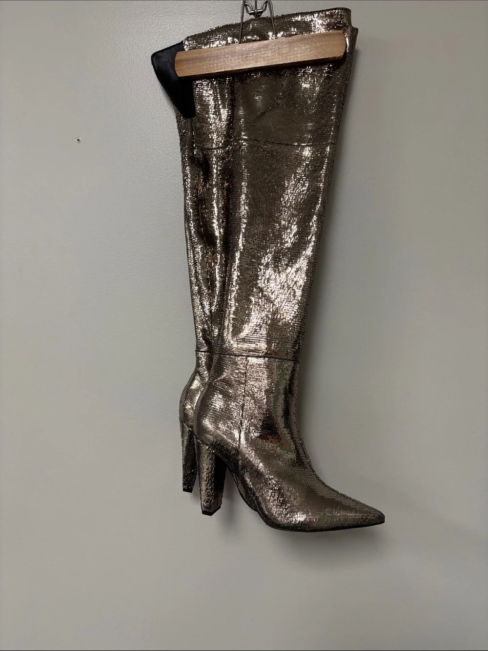 Vince Camuto Metallic Silver Over-the-Knee Pointed-Toe Boots